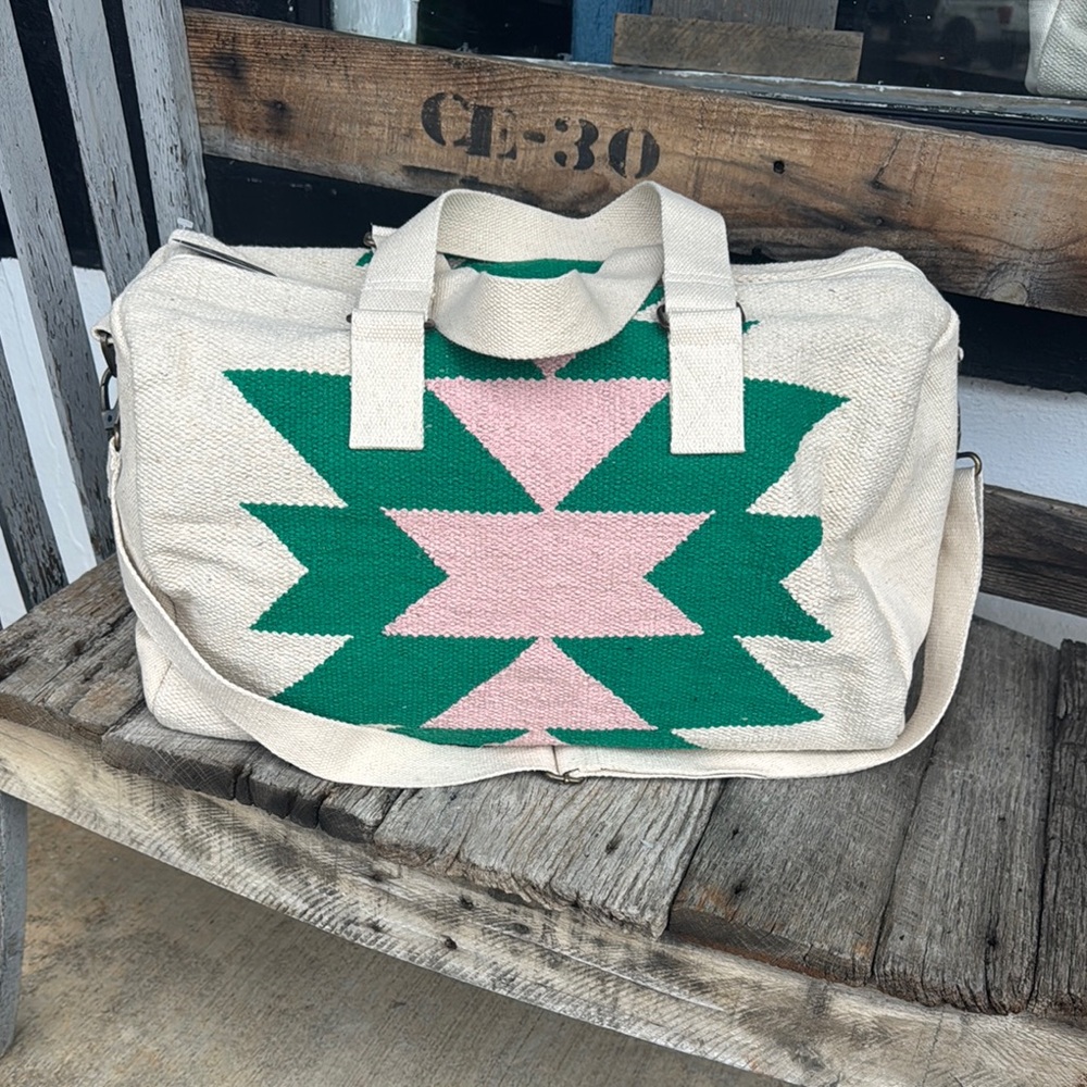 Stylish Cream and Green Tote Bag